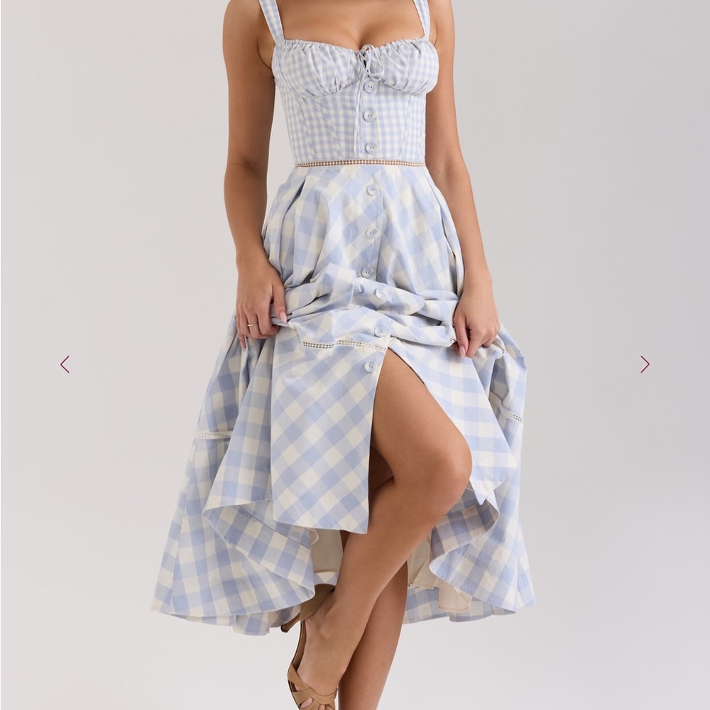 House of CB - Chiarina- Light Blue Gingham Cotton Midi Dress Dorothy Costume